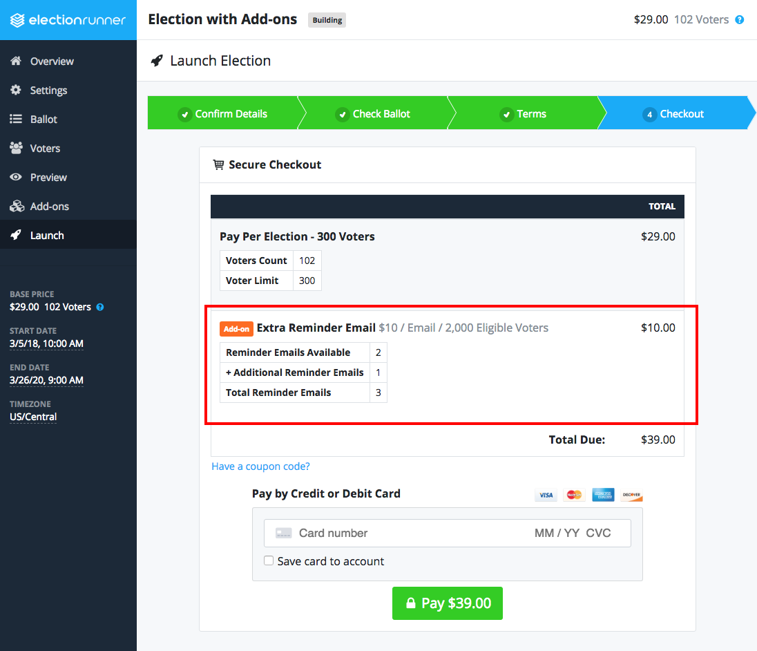 Election Add-ons Launch Checkout